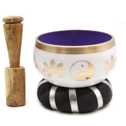 Yin & Yang Singing Bowl Set – White & Purple Handcrafted Brass Meditation Bowl (10.7 cm)
