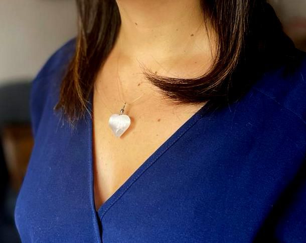 Selenite Heart Pendant – Healing Crystal for Calm, Protection & Aura Cleansing
