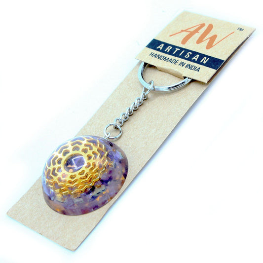 Orgonite Power Keyring – Amethyst Mandala Hearts
