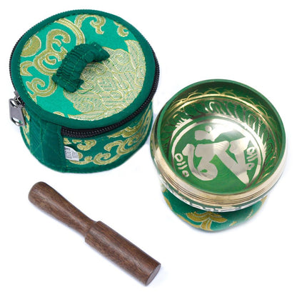 Mini Singing Bowl Gift Set – Green with Cushion, Mallet & Case