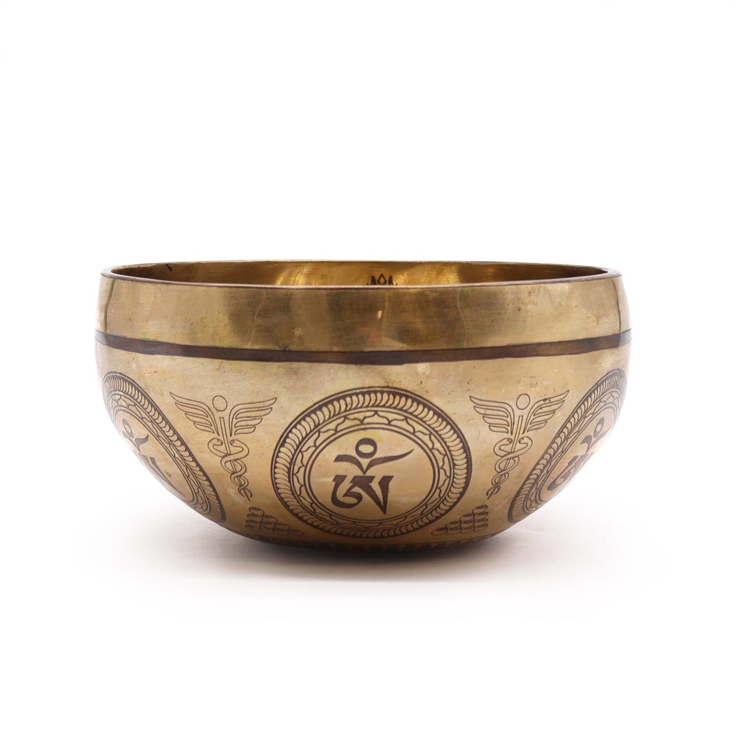 Tibetan Engraved Singing Bowl – 16cm Brass Meditation Bowl with Bodhi Tree & Buddha Design