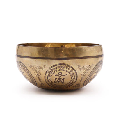 Tibetan Engraved Singing Bowl – 16cm Brass Meditation Bowl with Bodhi Tree & Buddha Design