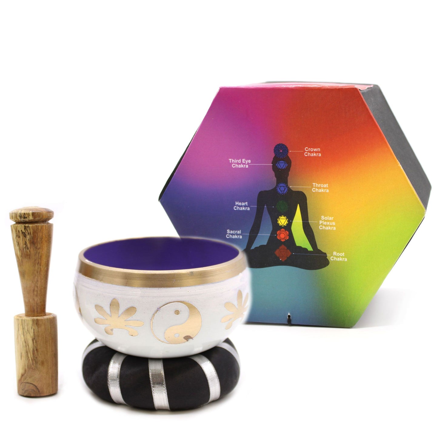 Yin & Yang Singing Bowl Set – White & Purple Handcrafted Brass Meditation Bowl (10.7 cm)