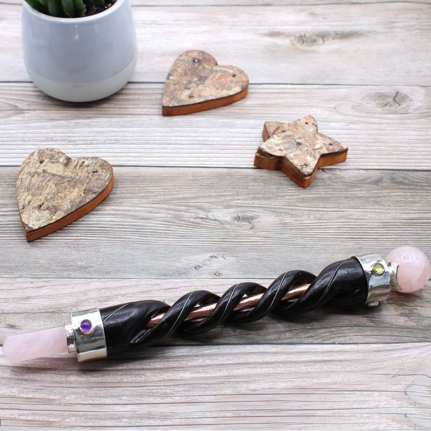 Rose Quartz & Copper Energy Spiral – Handcrafted Meditation and Reiki Crystal