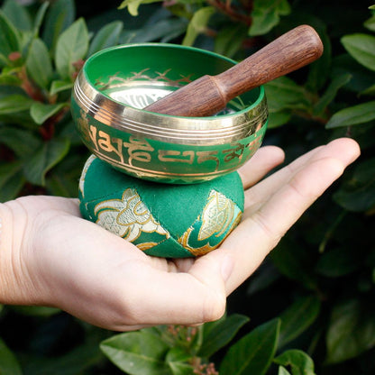 Mini Singing Bowl Gift Set – Green with Cushion, Mallet & Case