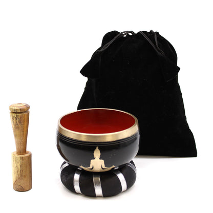 Buddha Singing Bowl Set – Black & Orange Handcrafted Brass Meditation Bowl (10.7 cm)