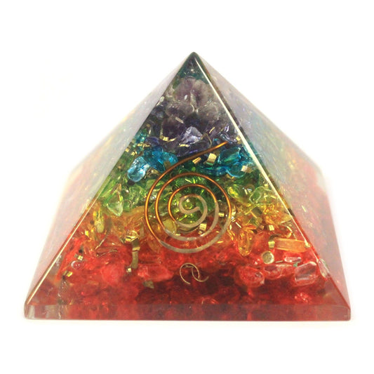 Large Orgonite Pyramid – Chakra Gemchips (70mm)