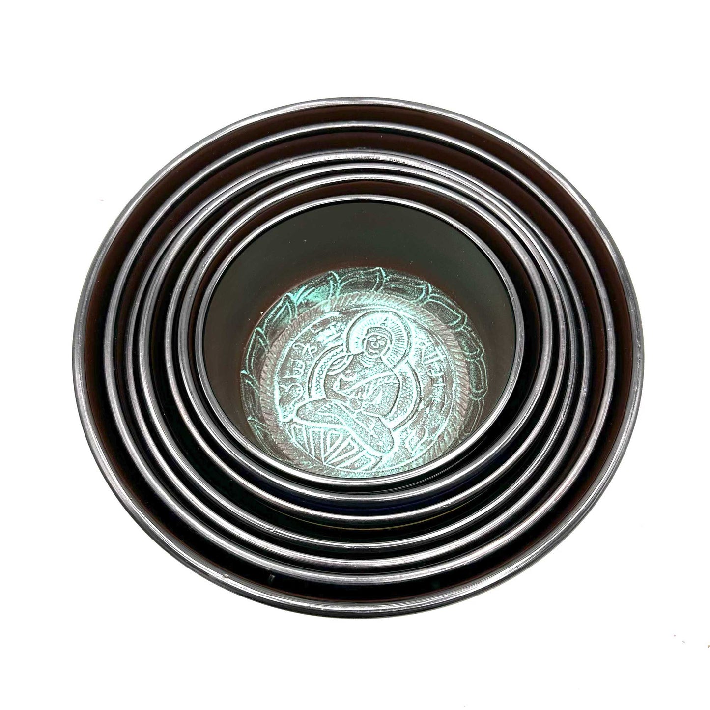 Small Chakra Singing Bowl Set (7 Pieces, 14–22cm) – Handcrafted Brass Meditation Bowls