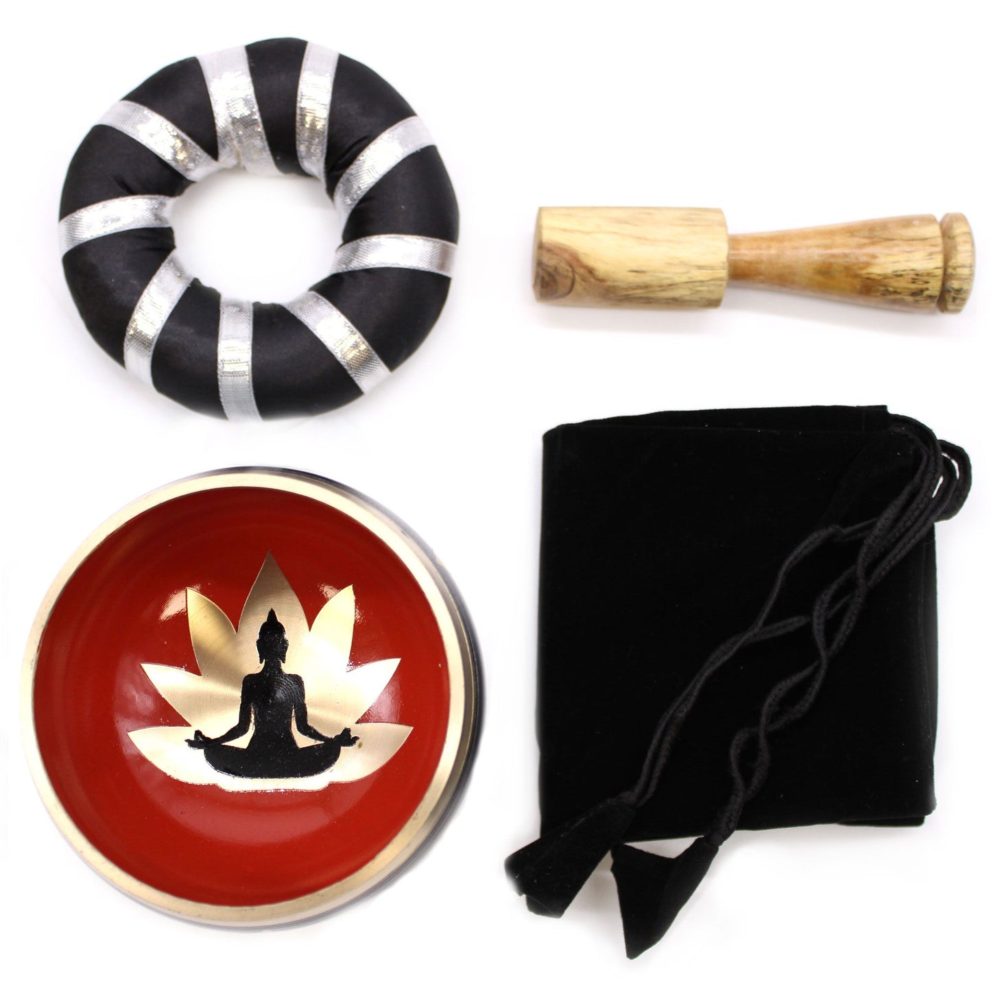 Buddha Singing Bowl Set – Black & Orange Handcrafted Brass Meditation Bowl (10.7 cm)