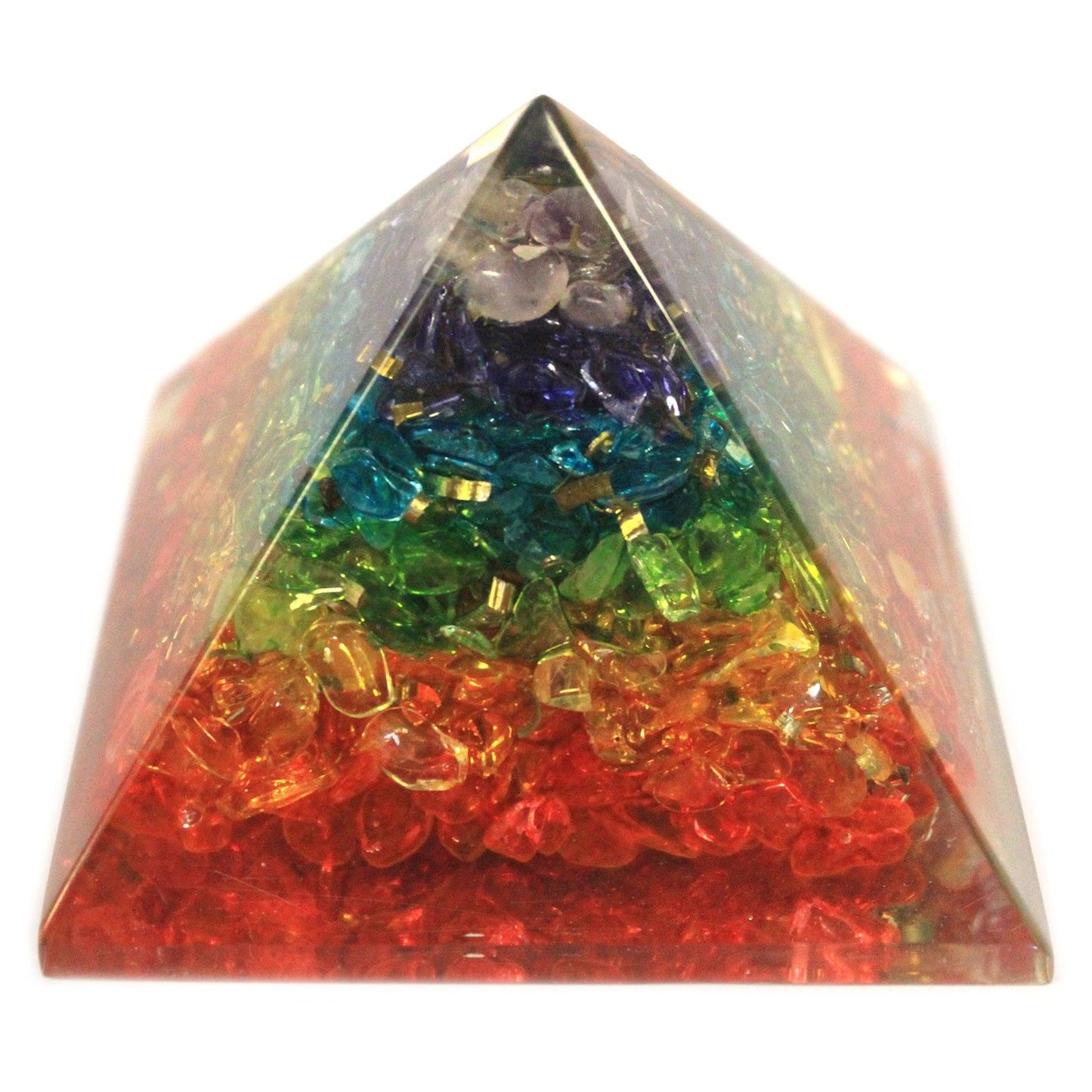 Large Orgonite Pyramid – Chakra Gemchips (70mm)