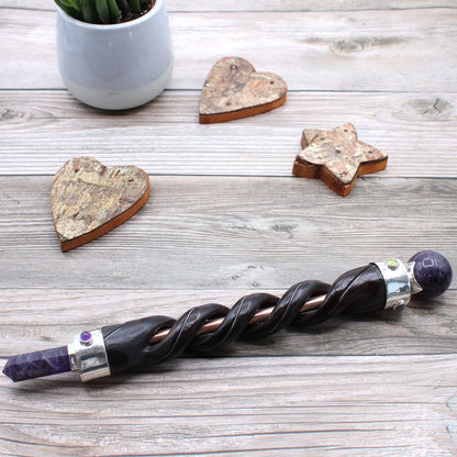 Amethyst & Copper Energy Spiral – Meditation and Reiki Crystal Sculpture