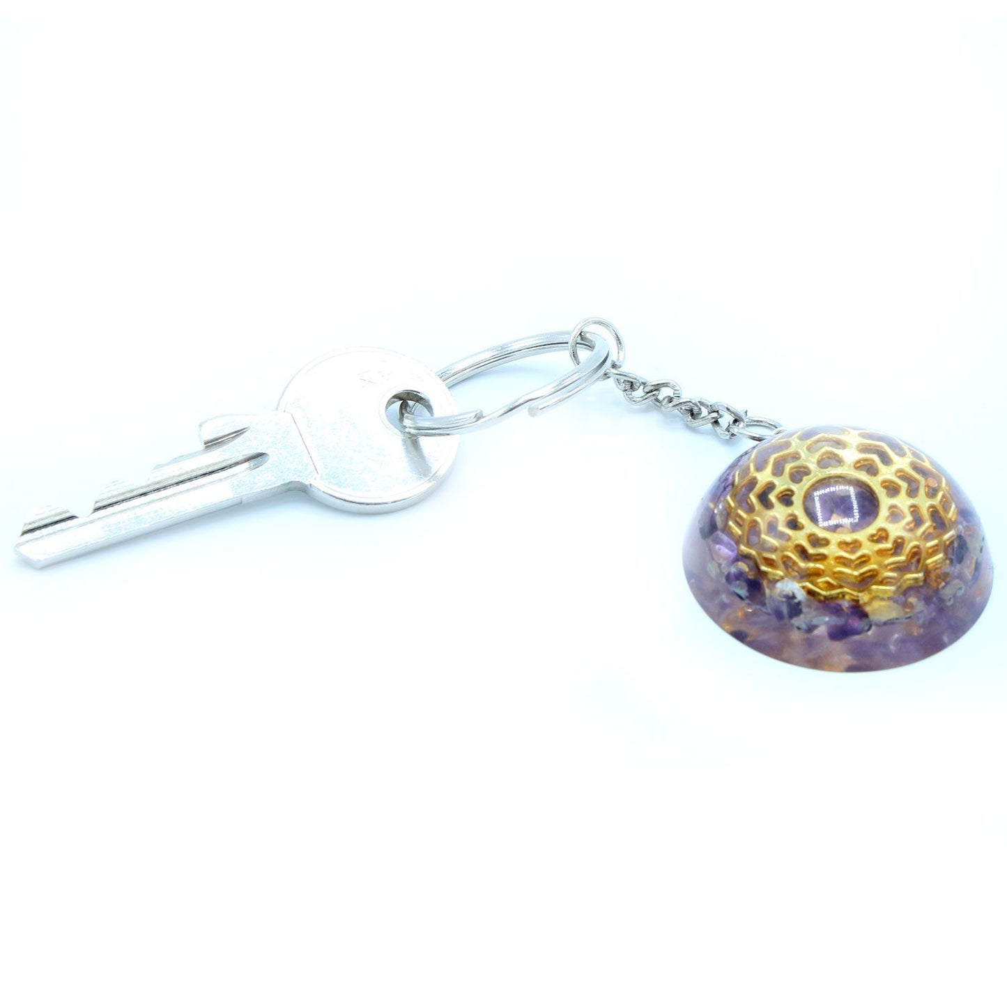 Orgonite Power Keyring – Amethyst Mandala Hearts