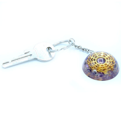 Orgonite Power Keyring – Amethyst Mandala Hearts