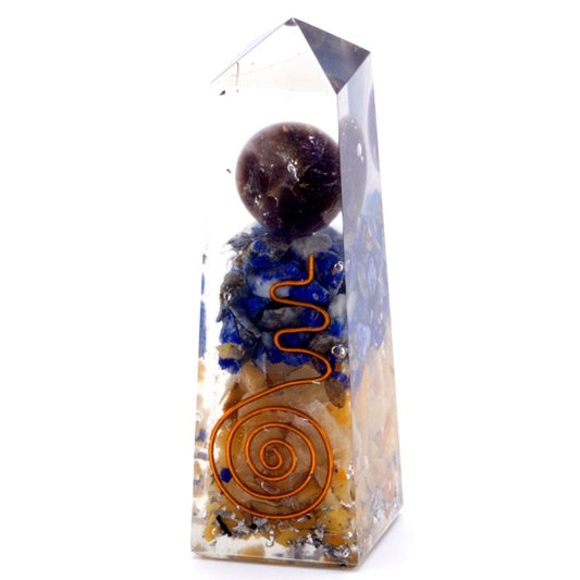 Orgonite Obelisk Power Point – Copper, Lapis Lazuli & Yellow Aventurine (90x25mm)