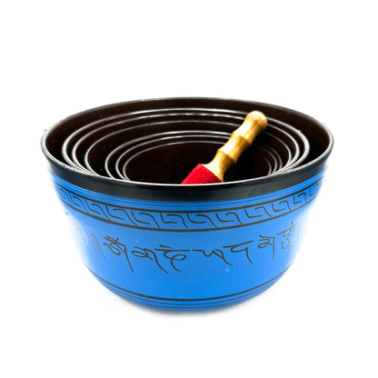 Small Chakra Singing Bowl Set (7 Pieces, 14–22cm) – Handcrafted Brass Meditation Bowls