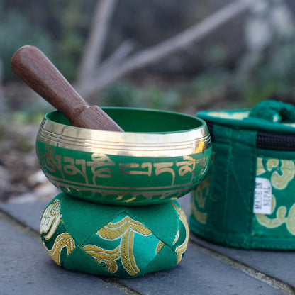 Mini Singing Bowl Gift Set – Green with Cushion, Mallet & Case