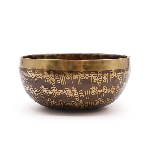Tibetan Engraved Singing Bowl – 16cm Brass Meditation Bowl with Mantra Design