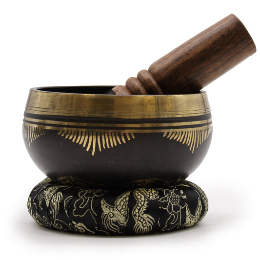 Flower of Life Singing Bowl Set – 9cm Handmade with Mallet, Cushion & Case (715Hz)