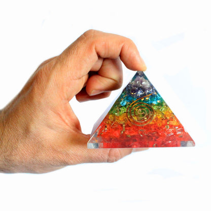 Large Orgonite Pyramid – Chakra Gemchips (70mm)