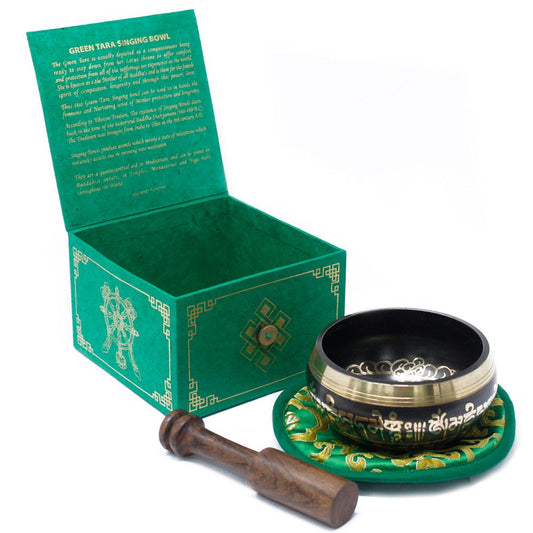 Green Tara Singing Bowl Gift Set – 10cm Handmade in Nepal