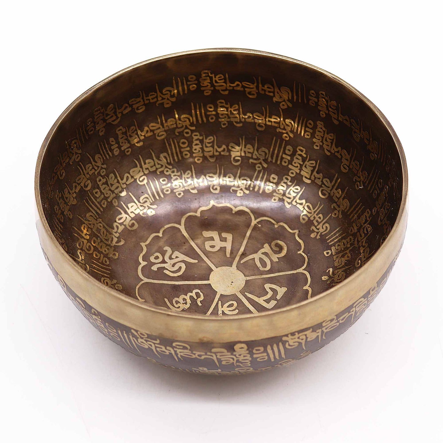 Tibetan Engraved Singing Bowl – 16cm Brass Meditation Bowl with Mantra Design