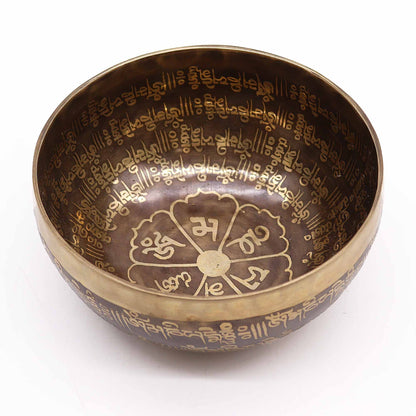 Tibetan Engraved Singing Bowl – 16cm Brass Meditation Bowl with Mantra Design