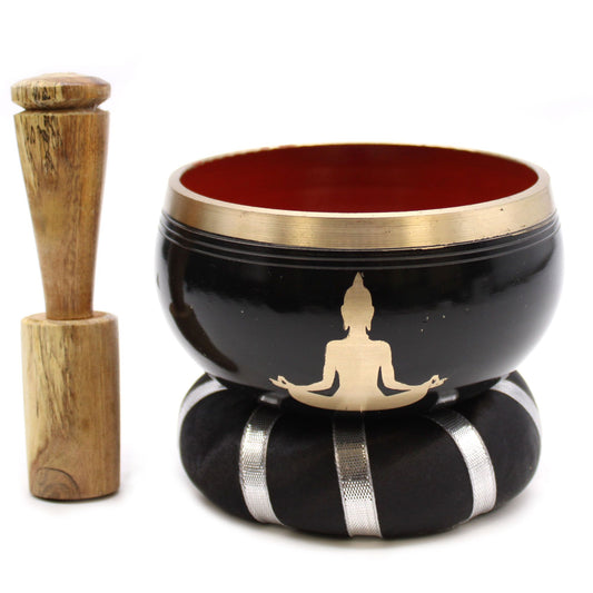 Buddha Singing Bowl Set – Black & Orange Handcrafted Brass Meditation Bowl (10.7 cm)