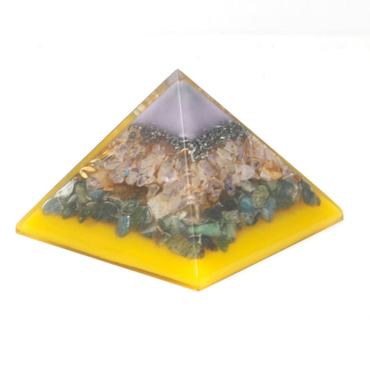Large Orgonite Pyramid – Tree of Life (Gold Base) – 70mm