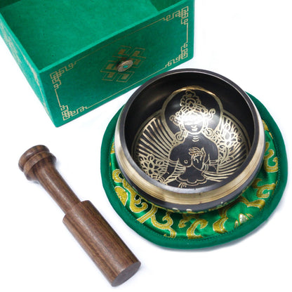 Green Tara Singing Bowl Gift Set – 10cm Handmade in Nepal