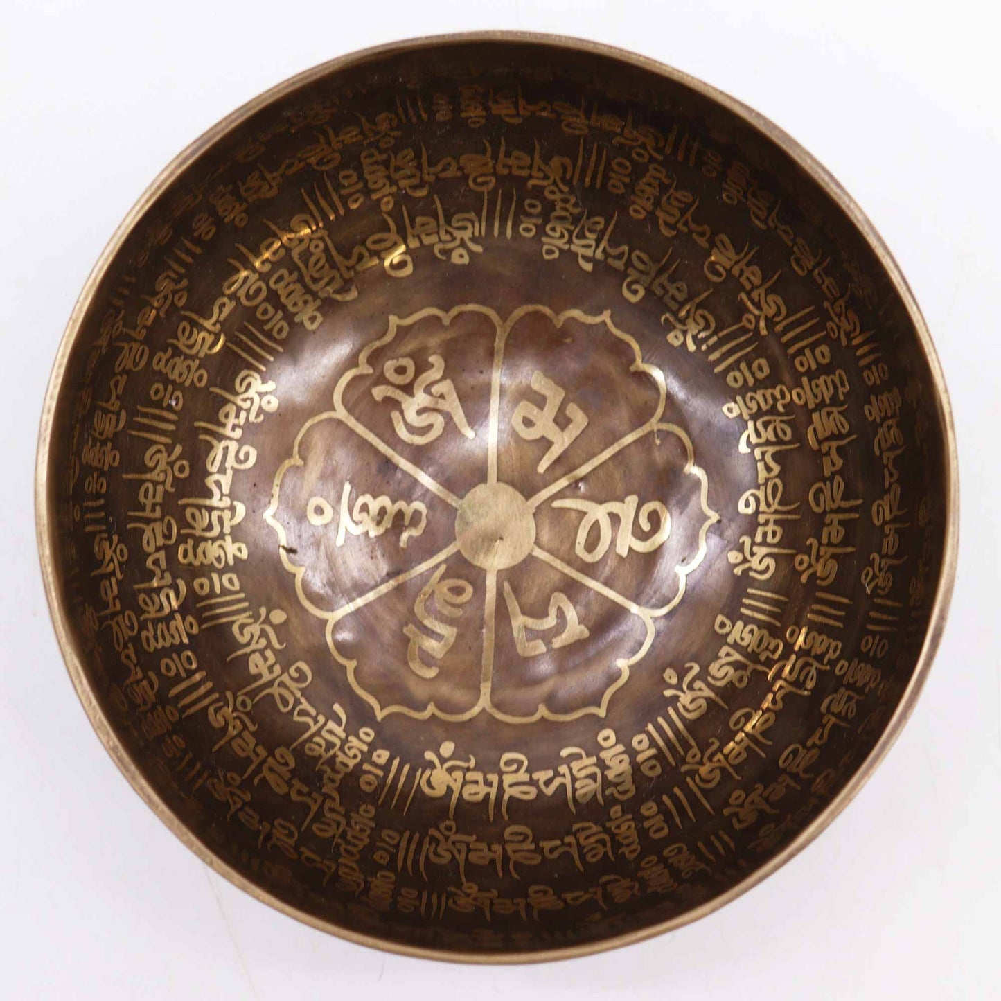 Tibetan Engraved Singing Bowl – 16cm Brass Meditation Bowl with Mantra Design