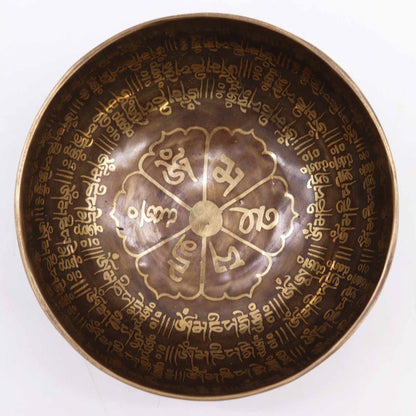 Tibetan Engraved Singing Bowl – 16cm Brass Meditation Bowl with Mantra Design