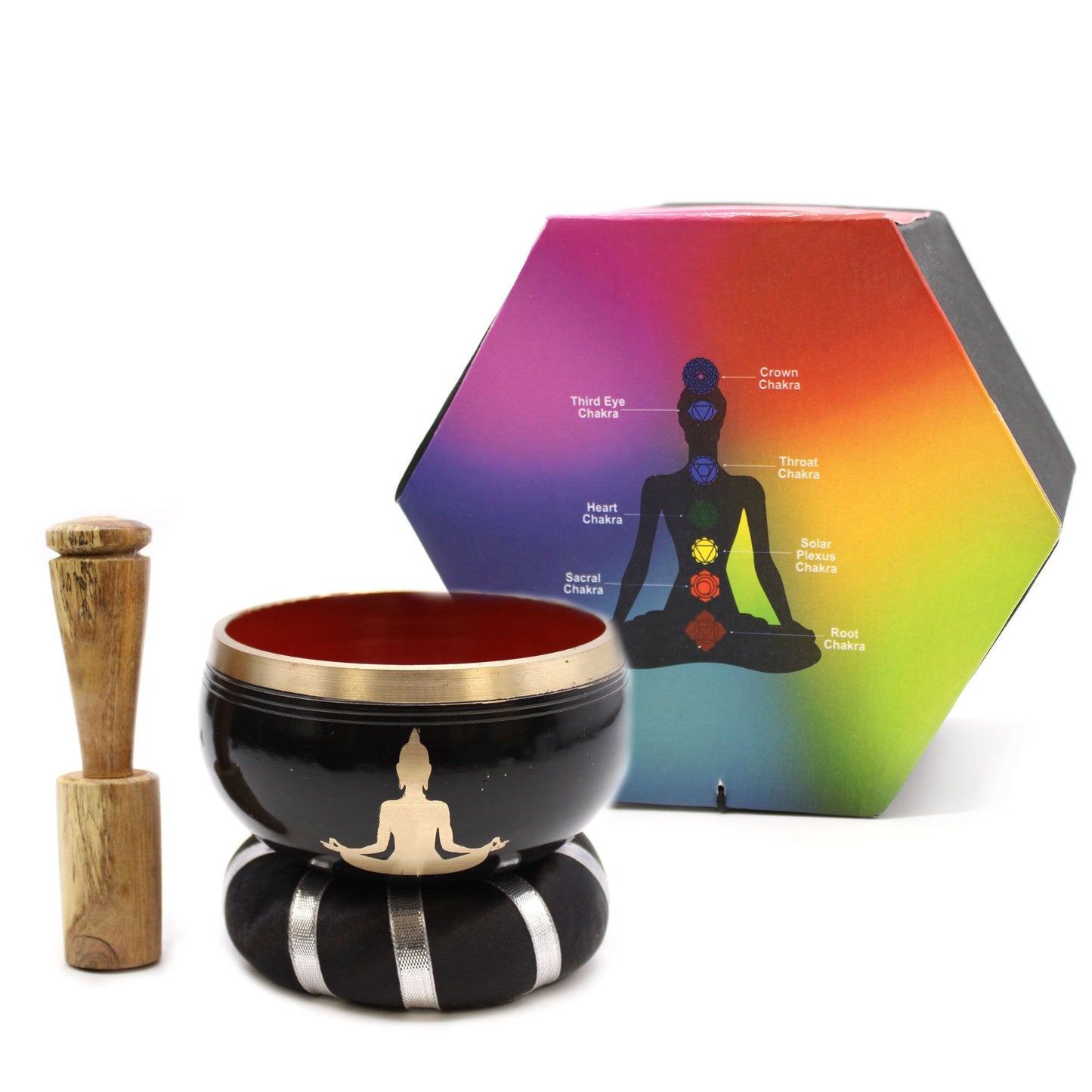 Buddha Singing Bowl Set – Black & Orange Handcrafted Brass Meditation Bowl (10.7 cm)