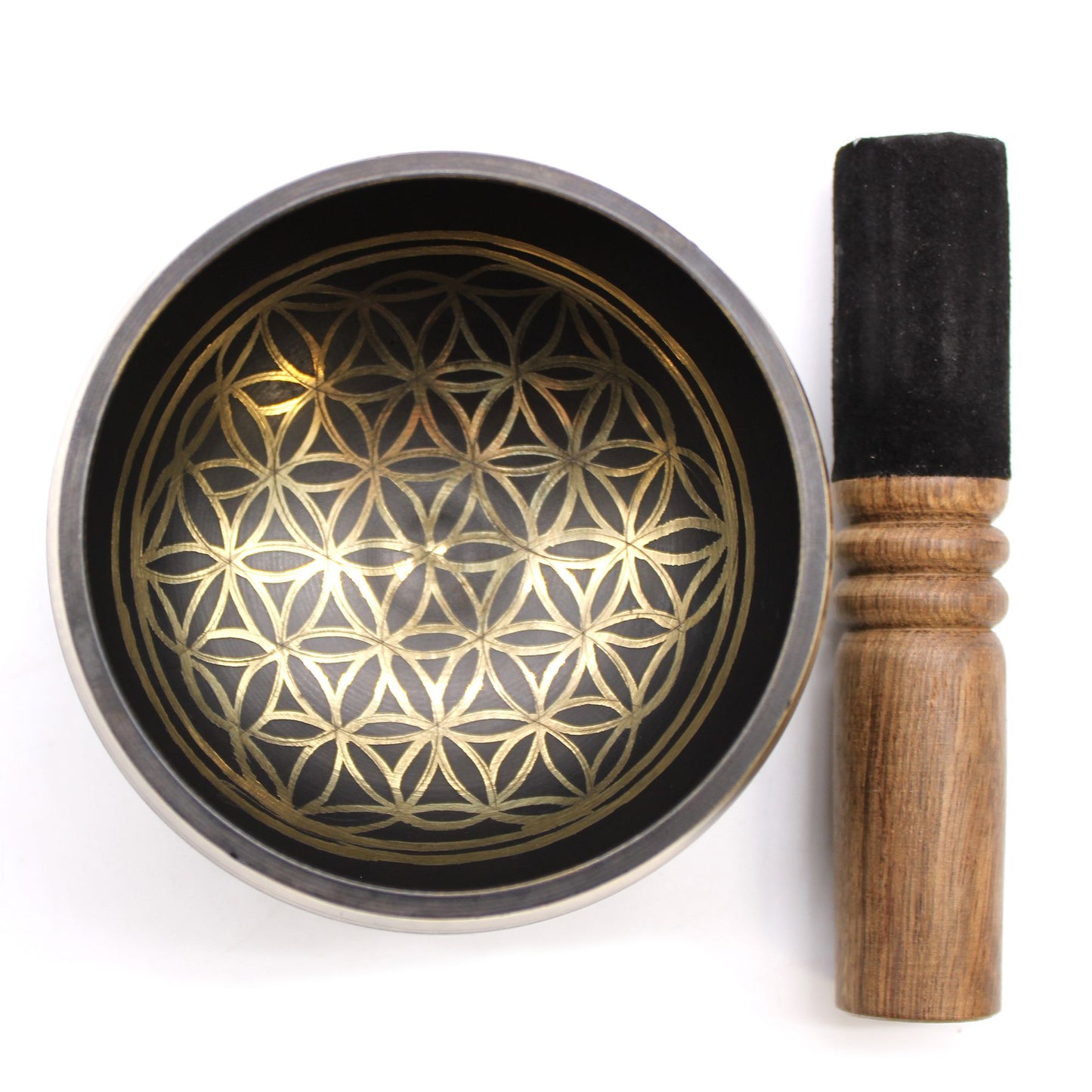 Flower of Life Singing Bowl Set – 9cm Handmade with Mallet, Cushion & Case (715Hz)