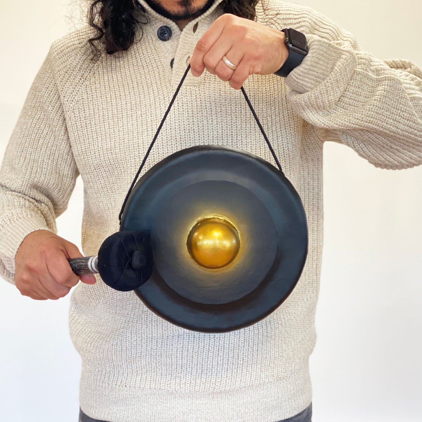 Small Healing Gong in Stand – 25cm Black | Handmade in Bali