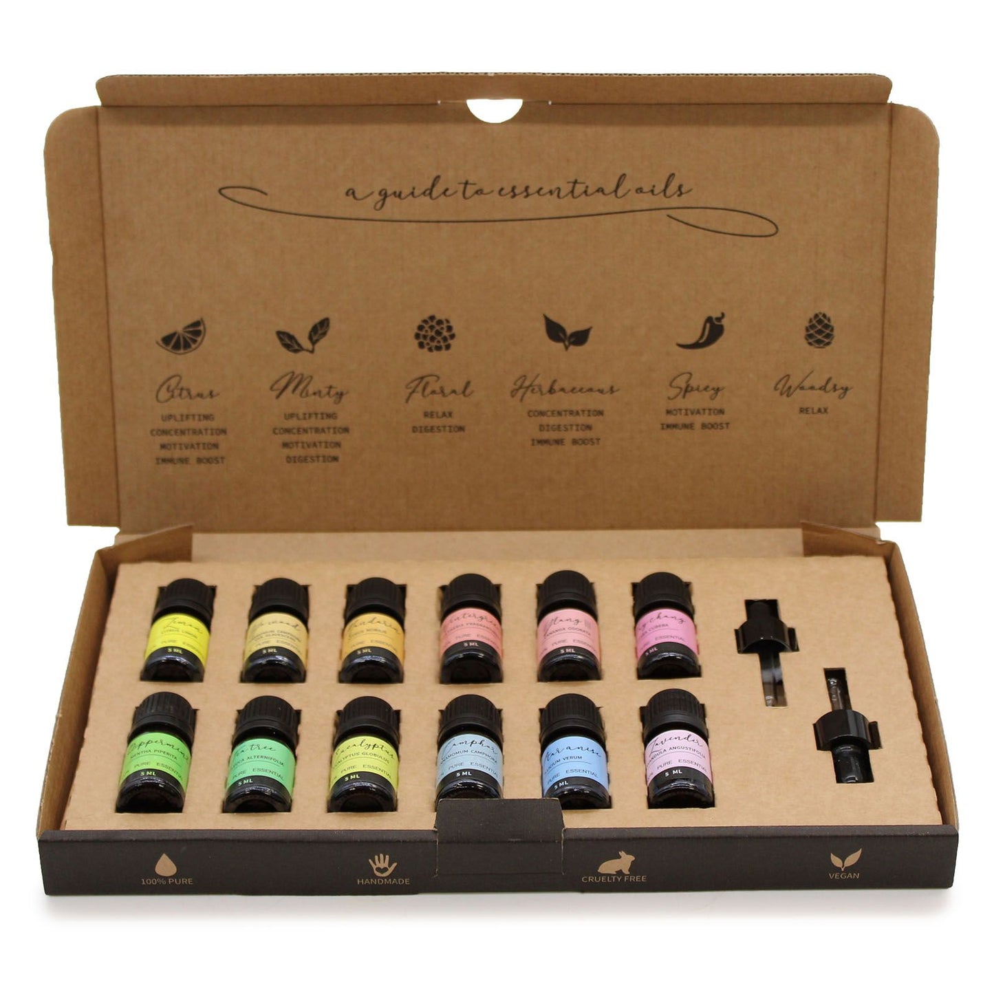Aromatherapy Essential Oil Gift Set – 12 x 5ml 100% Pure Vegan Oils with Droppers (Home & Mind Balance)