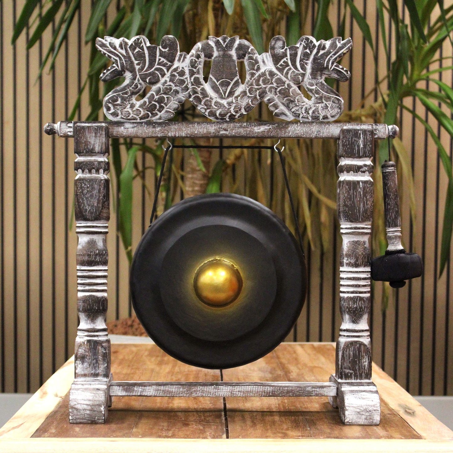 Small Healing Gong in Stand – 25cm Black | Handmade in Bali