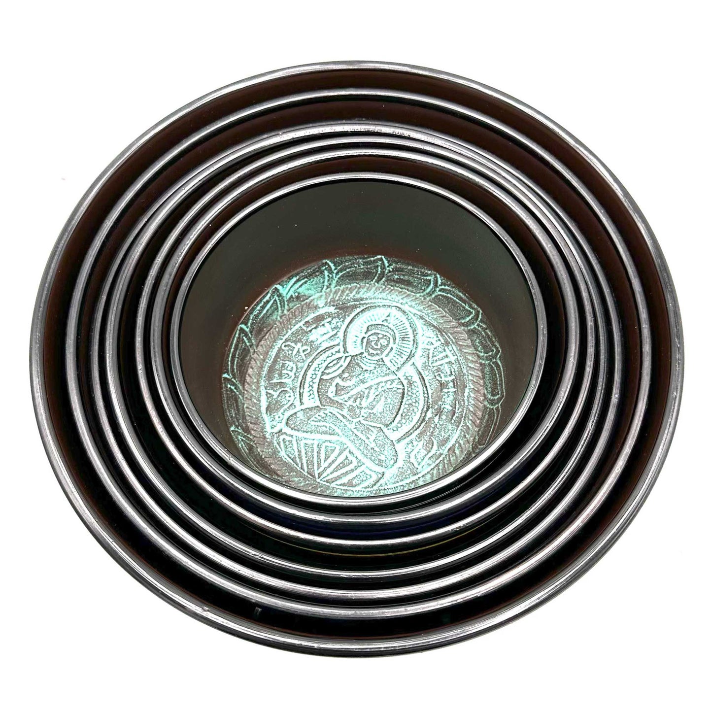 Large Chakra Singing Bowl Set (7 Pieces, 19.5–35cm) – Handcrafted Brass Sound Bowl Collection