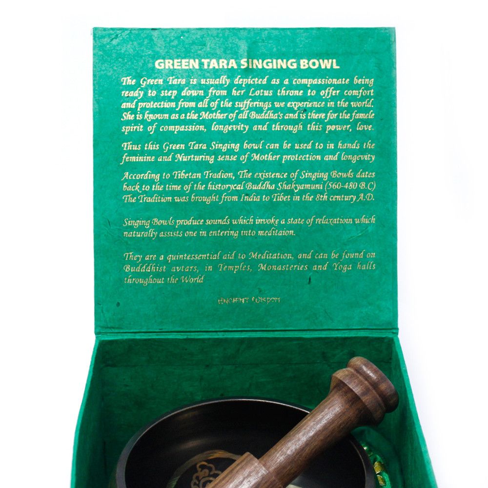 Green Tara Singing Bowl Gift Set – 10cm Handmade in Nepal