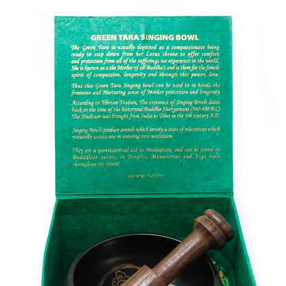 Green Tara Singing Bowl Gift Set – 10cm Handmade in Nepal