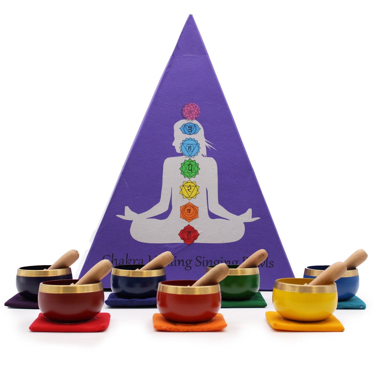 Chakra Pyramid Singing Bowl Gift Set – 7 Singing Bowls with Mallet & Cushion in Pyramid Box