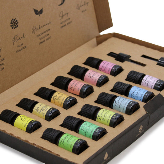 Aromatherapy Essential Oil Gift Set – 12 x 5ml 100% Pure Vegan Oils with Droppers (Home & Mind Balance)