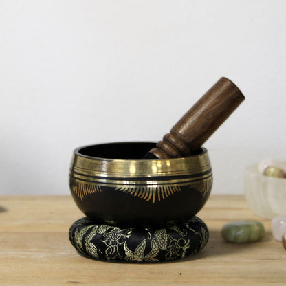 Flower of Life Singing Bowl Set – 9cm Handmade with Mallet, Cushion & Case (715Hz)