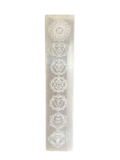 Selenite Flat Bar Charging Plate – 20cm Chakra Design