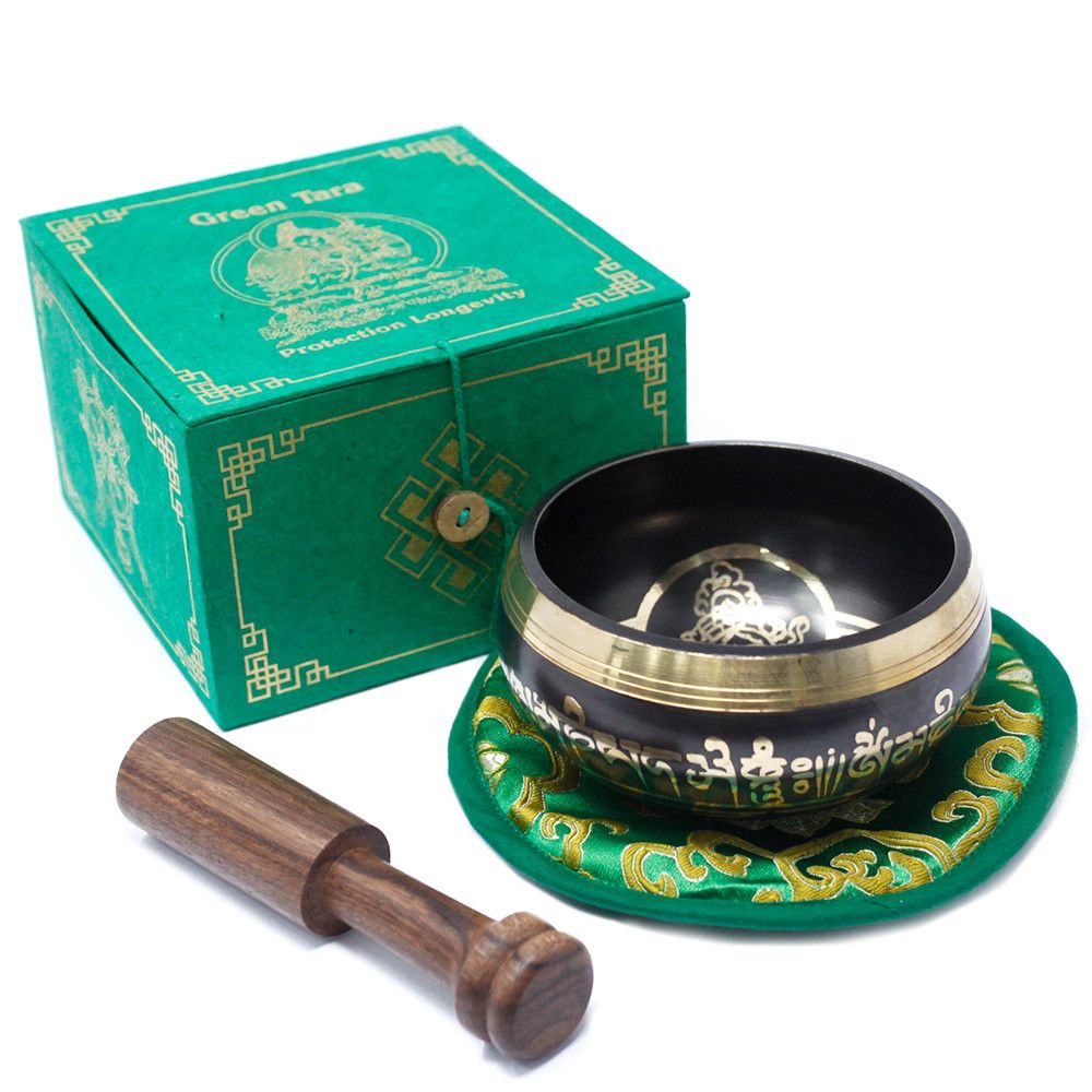 Green Tara Singing Bowl Gift Set – 10cm Handmade in Nepal