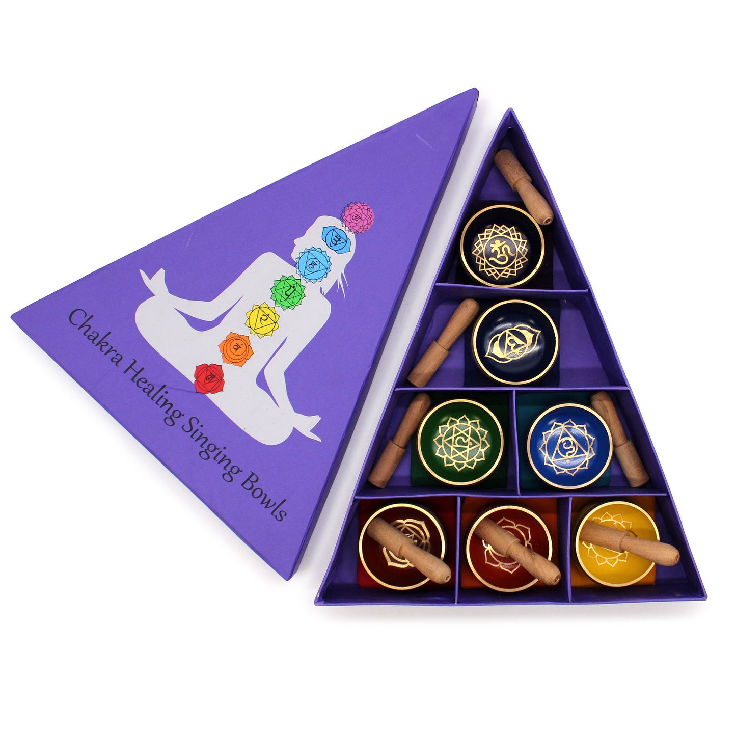 Chakra Pyramid Singing Bowl Gift Set – 7 Singing Bowls with Mallet & Cushion in Pyramid Box