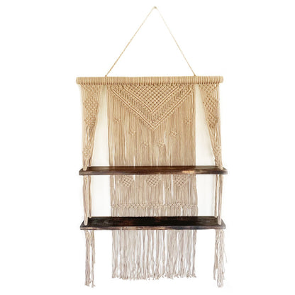 Brown Macramé Hanging Shelves – Handmade Boho Wall Display