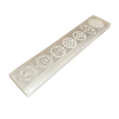 Selenite Flat Bar Charging Plate – 20cm Chakra Design