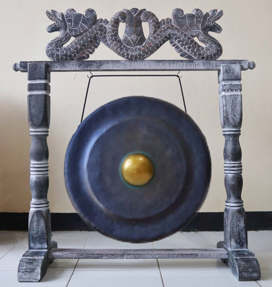 Medium Gong in Stand – 50cm Black | Handmade in Bali