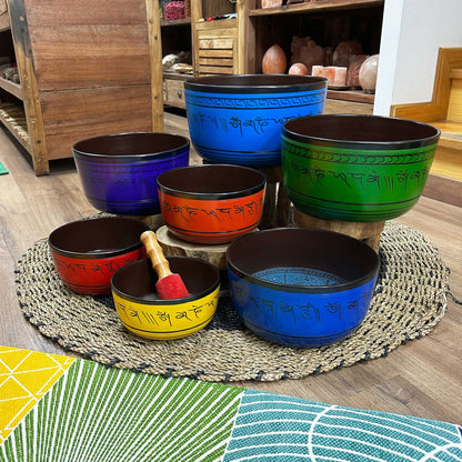Large Chakra Singing Bowl Set (7 Pieces, 19.5–35cm) – Handcrafted Brass Sound Bowl Collection