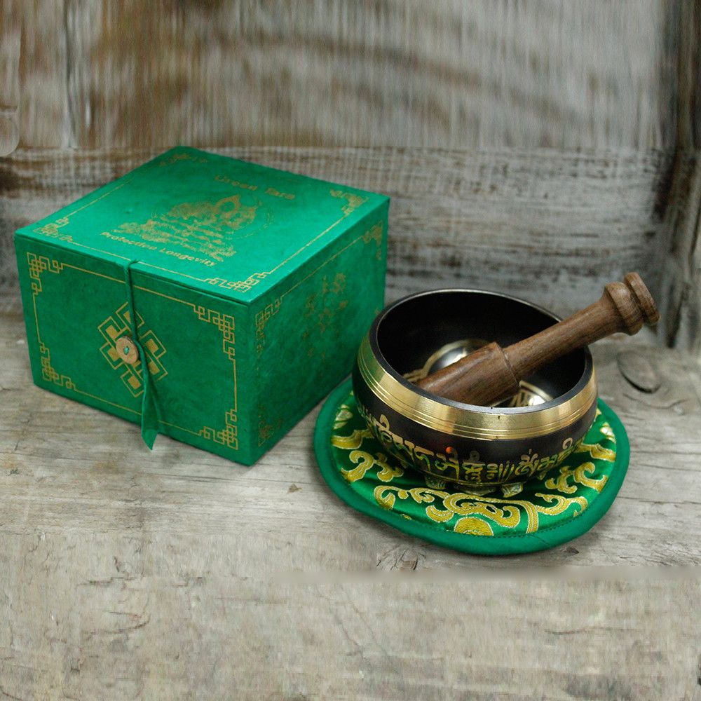 Green Tara Singing Bowl Gift Set – 10cm Handmade in Nepal